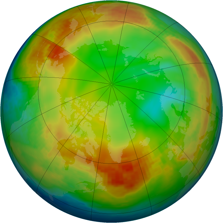 Arctic ozone map for 16 January 1991